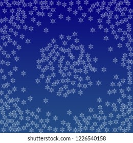 Beautiful Christmas Background with Falling Snowflakes.  Element of Design with Snow for a Postcard, Invitation Card, Banner, Flyer.  Vector Falling Snowflakes on a Blue Winter Background
