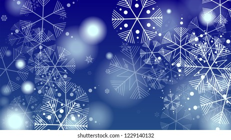 Beautiful Christmas Background with Falling Snowflakes. Element of Design with Snow for a Postcard, Invitation Card, Banner, Flyer. Vector Falling Snowflakes on a Blue Background
