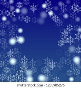 Beautiful Christmas Background with Falling Snowflakes. Element of Design with Snow for a Postcard, Invitation Card, Banner, Flyer. Vector Falling Snowflakes on a Blue Background



