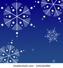 Beautiful Christmas Background with Falling Snowflakes.  Element of Design with Snow for a Postcard, Invitation Card, Banner, Flyer.  Vector Falling Snowflakes on a Blue Winter Background
