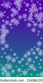 Beautiful Christmas Background with Falling Snowflakes.  Element of Design with Snow for a Postcard, Invitation Card, Banner, Flyer.  Vector Falling Snowflakes on a Blue Winter Background
