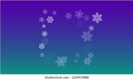 Beautiful Christmas Background with Falling Snowflakes.  Element of Design with Snow for a Postcard, Invitation Card, Banner, Flyer.  Vector Falling Snowflakes on a Blue Winter Background
