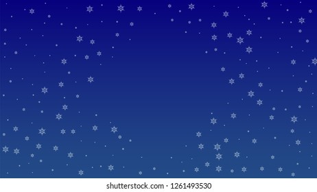 Beautiful Christmas Background with Falling Snowflakes.  Element of Design with Snow for a Postcard, Invitation Card, Banner, Flyer.  Vector Falling Snowflakes on a Blue Winter Background
