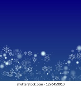 Beautiful Christmas Background with Falling Snowflakes.  Element of Design with Snow for a Postcard, Invitation Card, Banner, Flyer.  Vector Falling Snowflakes on a Blue Winter Background
