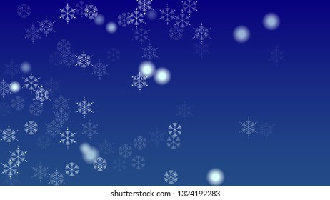 Beautiful Christmas Background with Falling Snowflakes.  Element of Design with Snow for a Postcard, Invitation Card, Banner, Flyer.  Vector Falling Snowflakes on a Blue Winter Background
