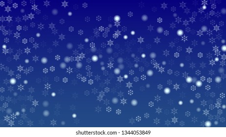 Beautiful Christmas Background with Falling Snowflakes.  Element of Design with Snow for a Postcard, Invitation Card, Banner, Flyer.  Vector Falling Snowflakes on a Blue Winter Background
