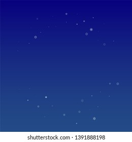 Beautiful Christmas Background with Falling Snowflakes.  Element of Design with Snow for a Postcard, Invitation Card, Banner, Flyer.  Vector Falling Snowflakes on a Blue Winter Background
