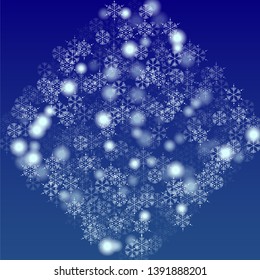 Beautiful Christmas Background with Falling Snowflakes.  Element of Design with Snow for a Postcard, Invitation Card, Banner, Flyer.  Vector Falling Snowflakes on a Blue Winter Background

