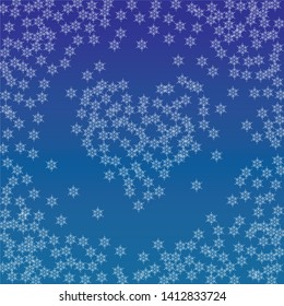 Beautiful Christmas Background with Falling Snowflakes.  Element of Design with Snow for a Postcard, Invitation Card, Banner, Flyer.  Vector Falling Snowflakes on a Blue Winter Background
