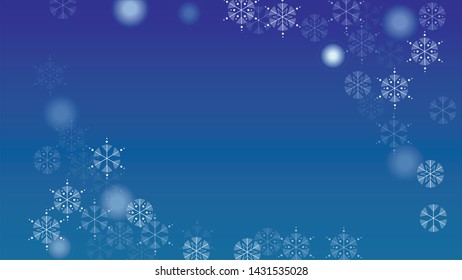 Beautiful Christmas Background with Falling Snowflakes.  Element of Design with Snow for a Postcard, Invitation Card, Banner, Flyer.  Vector Falling Snowflakes on a Blue Winter Background
