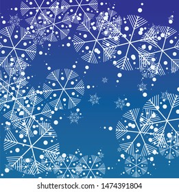 Beautiful Christmas Background with Falling Snowflakes.  Element of Design with Snow for a Postcard, Invitation Card, Banner, Flyer.  Vector Falling Snowflakes on a Blue Winter Background
