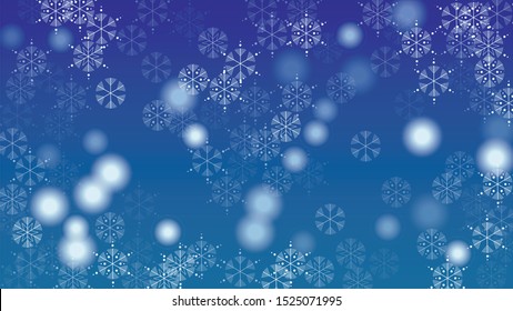 Beautiful Christmas Background with Falling Snowflakes.  Element of Design with Snow for a Postcard, Invitation Card, Banner, Flyer.  Vector Falling Snowflakes on a Blue Winter Background
