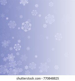 Beautiful Christmas Background with Falling Snowflakes. Element of Design with Snow for a Postcard, Invitation Card, Banner, Flyer. Vector Falling Snowflakes on a Blue Background