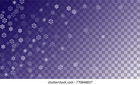 Beautiful Christmas Background with Falling Snowflakes. Element of Design with Snow for a Postcard, Invitation Card, Banner, Flyer. Vector Falling Snowflakes on a Blue Background