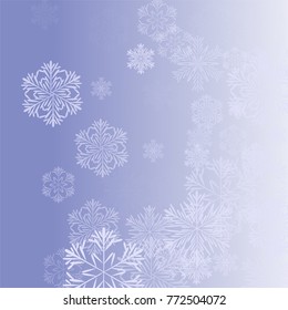 Beautiful Christmas Background with Falling Snowflakes. Element of Design with Snow for a Postcard, Invitation Card, Banner, Flyer. Vector Falling Snowflakes on a Blue Background