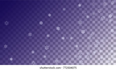 Beautiful Christmas Background with Falling Snowflakes. Element of Design with Snow for a Postcard, Invitation Card, Banner, Flyer. Vector Falling Snowflakes on a Blue Background