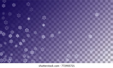 Beautiful Christmas Background with Falling Snowflakes. Element of Design with Snow for a Postcard, Invitation Card, Banner, Flyer. Vector Falling Snowflakes on a Blue Background