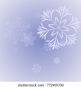 Beautiful Christmas Background with Falling Snowflakes. Element of Design with Snow for a Postcard, Invitation Card, Banner, Flyer. Vector Falling Snowflakes on a Blue Background