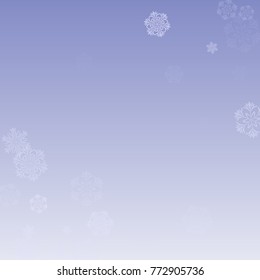 Beautiful Christmas Background with Falling Snowflakes. Element of Design with Snow for a Postcard, Invitation Card, Banner, Flyer. Vector Falling Snowflakes on a Blue Background