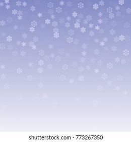 Beautiful Christmas Background with Falling Snowflakes. Element of Design with Snow for a Postcard, Invitation Card, Banner, Flyer. Vector Falling Snowflakes on a Blue Background