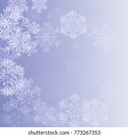 Beautiful Christmas Background with Falling Snowflakes. Element of Design with Snow for a Postcard, Invitation Card, Banner, Flyer. Vector Falling Snowflakes on a Blue Background
