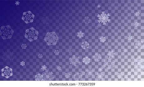 Beautiful Christmas Background with Falling Snowflakes. Element of Design with Snow for a Postcard, Invitation Card, Banner, Flyer. Vector Falling Snowflakes on a Blue Background