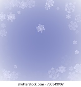 Beautiful Christmas Background with Falling Snowflakes.  Element of Design with Snow for a Postcard, Invitation Card, Banner, Flyer.  Vector Falling Snowflakes on a Blue Background