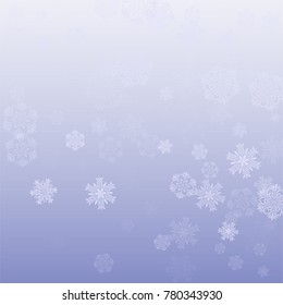 Beautiful Christmas Background with Falling Snowflakes.  Element of Design with Snow for a Postcard, Invitation Card, Banner, Flyer.  Vector Falling Snowflakes on a Blue Christmas Backdrop.