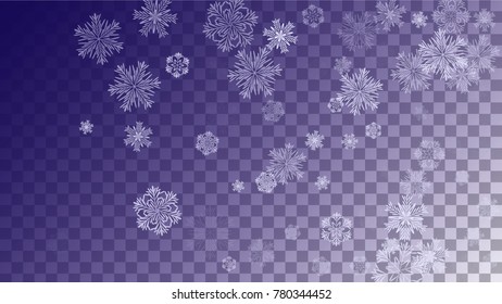Beautiful Christmas Background with Falling Snowflakes.  Element of Design with Snow for a Postcard, Invitation Card, Banner, Flyer.  Vector Falling Snowflakes on a Blue Background