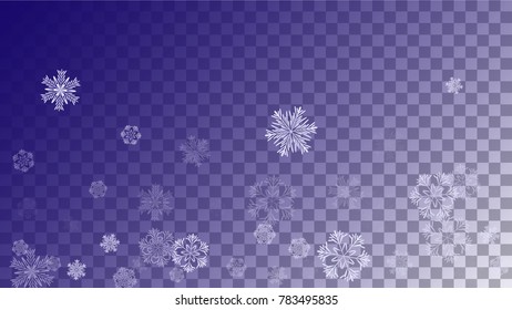Beautiful Christmas Background with Falling Snowflakes. Element of Design with Snow for a Postcard, Invitation Card, Banner, Flyer. Vector Falling Snowflakes on a Blue Background