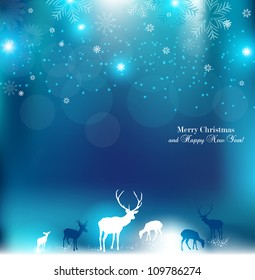 Beautiful Christmas Background With Reindeer And Place For Text.