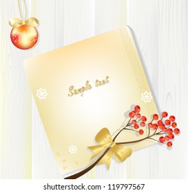 beautiful Christmas background with a sheet of paper and a mountain ash branch a vector