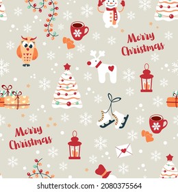 Beautiful Christmas background, vector seamless pattern. New year christmas winter pattern for textile print, wallpaper, fill, fabric, postcard, wrapping paper