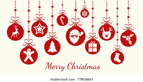 Beautiful Christmas balls with decorative elements and wishes. Vector.