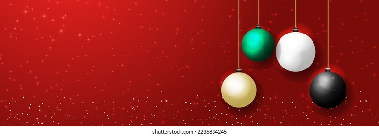 Beautiful Christmas balls red banner with text space