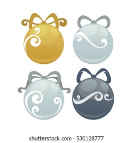 Bellas pelotas de navidad puestas. Ilustración vectorial. Aislado en blanco.