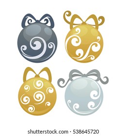Beautiful christmas balls set. Vector illustration. Isolated on white.