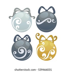 Beautiful christmas balls set. Vector illustration. Isolated on white.