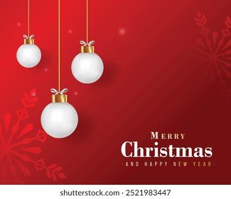 Beautiful christmas balls snowflakes red greeting background