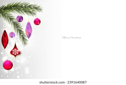 Beautiful Christmas balls. Christmas tree. New Year illustration. Holiday decorations. Snowflakes. Winter. December. Garland.
