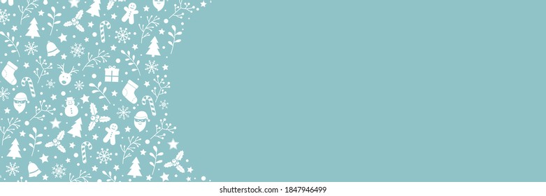 Beautiful Christmas banner with festive icons. Xmas ornament with copyspace. Vector