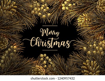 Beautiful Christmas banner monochrome metallic color on black background