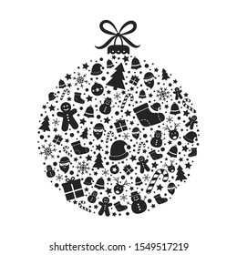 Beautiful Christmas bauble made of festive ornaments. Vector