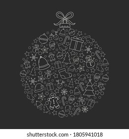 Beautiful Christmas bauble made of festive ornaments. Vector