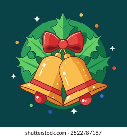 Beautiful Christmas bells with a red bow and holly leaves