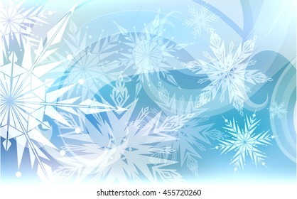 Beautiful Christmas blue background with light snowflakes