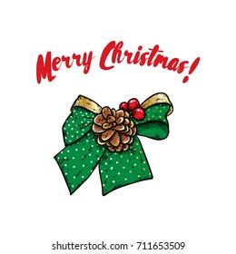 Beautiful Christmas bow. Vector illustration. New Year's and Christmas.
