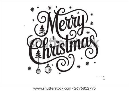 A beautiful christmas calligraphy design with christmas tree and ornaments.