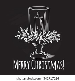 Beautiful christmas candlestick, vintage new years decoration vector