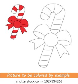 Beautiful Christmas Candy Cane To Be Colored, The Coloring Book For Preschool Kids With Simple Educational Gaming Level.